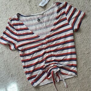 Pacsun Red and Blue Striped Tie-Front Tee